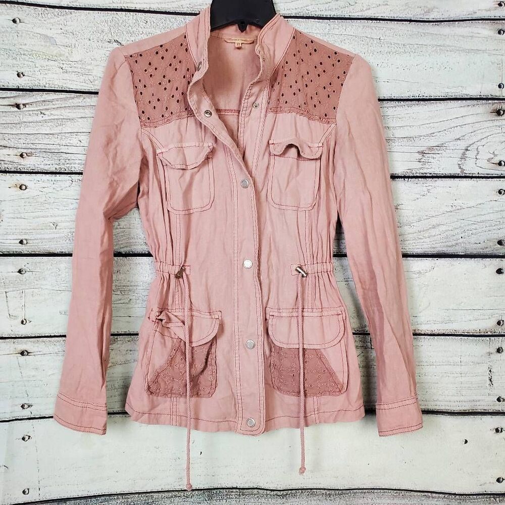 Maurices Linen Blend Utility Jacket Women’s XS Pink Eyelet Detail Pockets